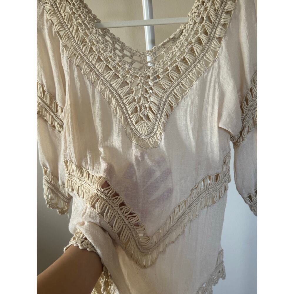 Bohemian Crochet Semi Sheer Coverup Top Layer Cream Renaissance - XS-M Beach - Picture 4 of 4
